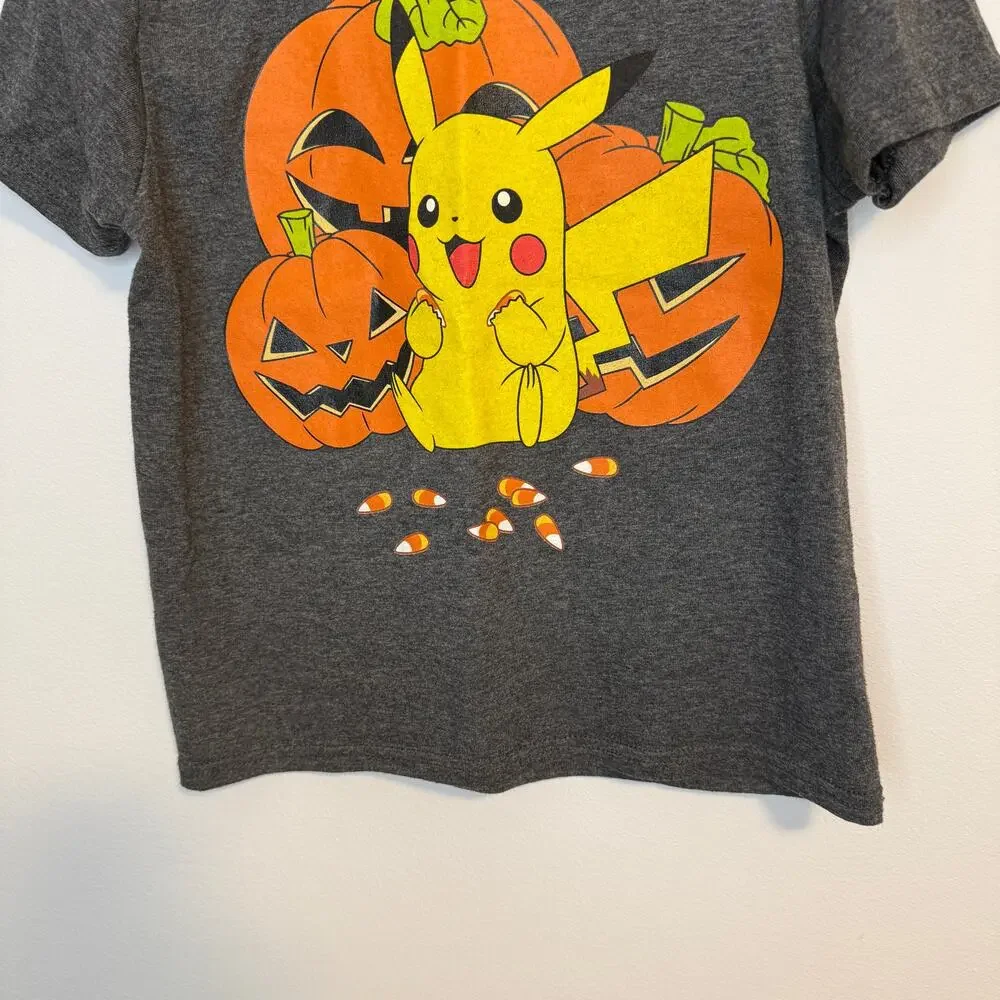 Pokémon Kids Boys Halloween Pikachu Pumpkin T Shirt In Gray Size XS